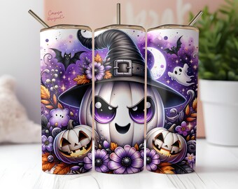 Retro Halloween Pumpkin 20 oz Tumbler Wrap, Spooky Season (PNG)
