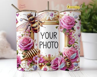 Personalized Floral Photo Tumbler Wrap: Seamless 20 oz PNG (Digital Download)