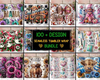 Tumbler Wrap Bundle: 100+ Sublimation Designs for 20oz Skinny Tumblers (PNG Digital Download)
