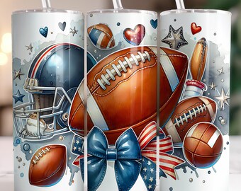 Adesivo PNG para copo térmico com tema de futebol americano e beisebol, para mãe de atleta, modelo 20oz Skinny, design para sublimação sem costura, download digital.