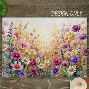 May include: A rectangular floral design featuring a watercolor painting of a wildflower meadow. The design includes pink, purple, and white flowers with the text "DESIGN ONLY" in the upper right corner.