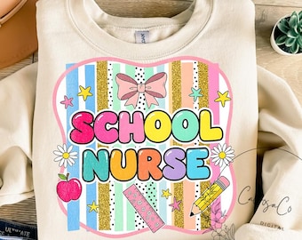 Coquette School Nurse PNG: Bow Shirt Sublimation Design (Digital Download)