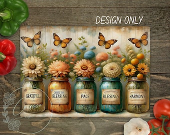 Rustic Floral Cutting Board PNG – Kitchen Decor Sublimation Design (Digital Download)