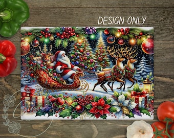 Santa Claus Christmas Glass Cutting Board PNG – Winter Kitchen Sublimation Design, Holiday Digital Download