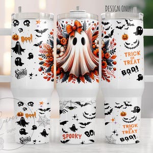 Halloween Cute  40oz Tumbler Wrap PNG, Spooky Season Ghost Cup Design Ghost Gift 40 Oz Tumbler Sublimation Fall Halloween Drinkware PNG