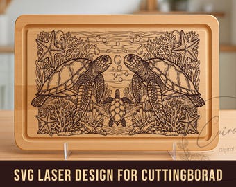 Sea Turtle Flower Design SVG/PNG - Laser Cutting Board Template (Digital Download)