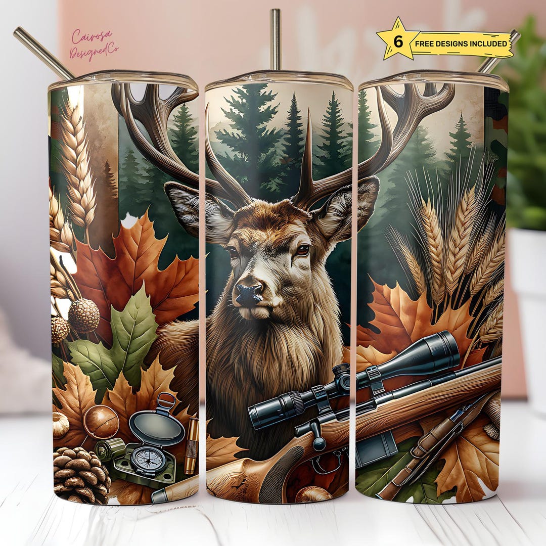 Hunting Buck Tumbler Wrap: Camo Deer Design - 20oz Skinny Tumbler PNG ...