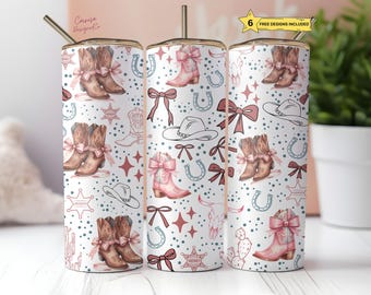 Coquette Cowgirl Tumbler Wrap, Pink Western Boots & Bows (Digital Download)