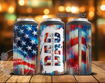 USA Flag Can Cooler Sublimation Design: Daddy, Husband, Hero (PNG Digital Download