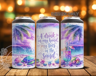 Design de sublimação para refrigerador de latas com citação de praia (PNG digital)