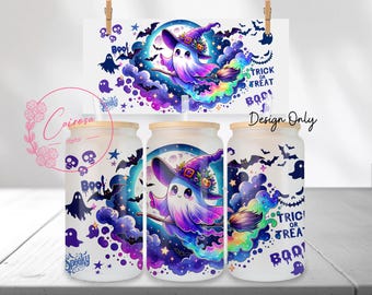 Halloween Ghost 16oz Glass Can Wrap: Spooky Season Design (PNG Download)