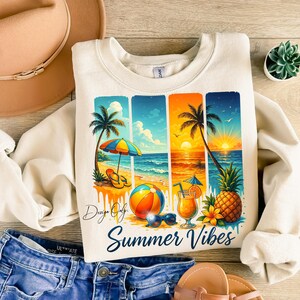 Summer Vibes Beach Scene PNG: Trendy Brushstroke Design (Digital Only)