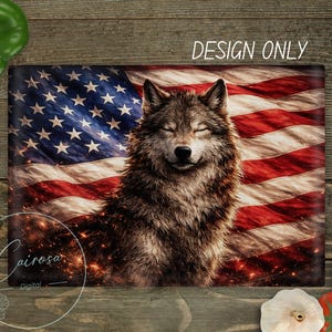 May include: Rectangular decorative panel featuring a wolf with closed eyes against a backdrop of the American flag. The panel has the text "DESIGN ONLY" at the top and the "Cairosa Digital" logo at the bottom.