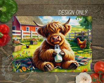 Funny Highland Cow Cutting Board PNG Sublimation Design (Digital Download)
