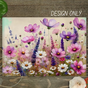 Spring Wildflowers Cutting Board PNG | Floral Glass Chopping Board Sublimation Design | Spring Kitchen Decor | Digital Download PNG