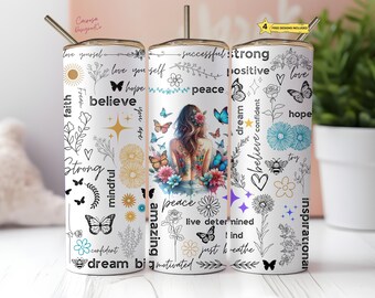 Sublimatieontwerp beker met positieve bevestigingen vlinder (digitale download)