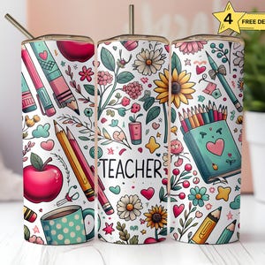 Teacher Tumbler Wrap: Coffee, Books, Pencils Design (Digital Download)