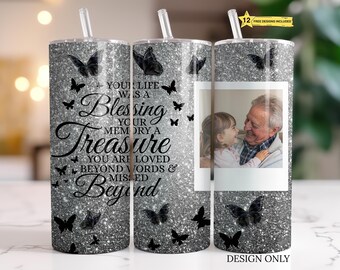 Memorial Butterfly Photo Tumbler Design: Glitter Frame (PNG Download 20 oz Skinny Tumbler