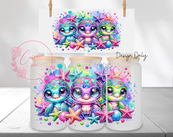Turtle Glass Can Wrap Sublimation Design: Sea Life PNG (Digital Download)