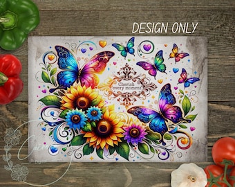 Rustikales Blumen-Sonnenblumen-Schneidebrett PNG - Sublimationsdesign (Digitaler Download)