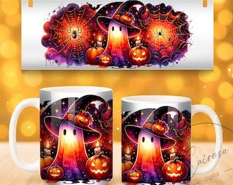 Halloween Geist Tasse Sublimations Design: Gruselige Kürbis Kaffeetasse (Digitaler Download)
