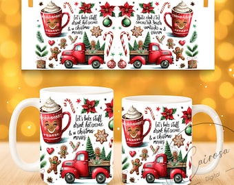 Tazza con motivo natalizio, design di camion di cacao natalizio (download digitale PNG)