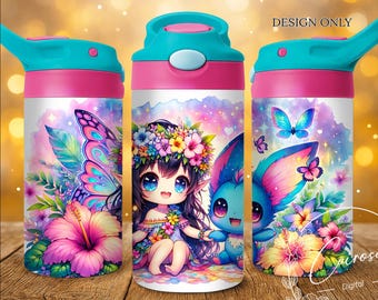 Kids Floral Tumbler Wrap: 12oz Sublimation Design (PNG Digital Download