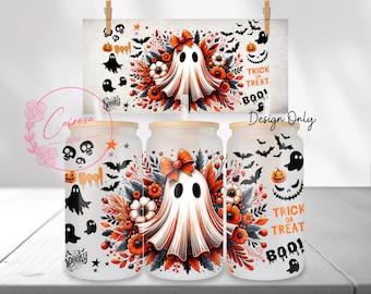 Halloween Ghost Glass Can Wrap: Spooky Pink Pumpkin Design (PNG Digital Download)