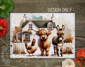 Funny Farm Kitchen Cutting Board PNG, Farmhouse Sublimation Design (Digital Download)