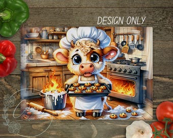 Highland Cow Cutting Board Design: Farmhouse Kitchen PNG SVG (Digital Download