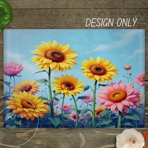 Sunflower Kitchen Conversion Glass Cutting Board Sublimation Design 2 PNG, Watercolor Sunflowers Chopping Board Design, Gift For Mom Friends