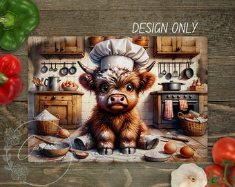 Funny Highland Cow Cutting Board PNG, Rustic Kitchen Decor (Digital Download)