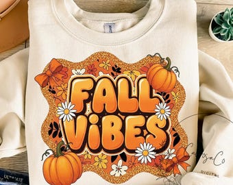 Fall Vibes Floral PNG: Coquette Preppy Shirt Sublimation Design (Digital Download)