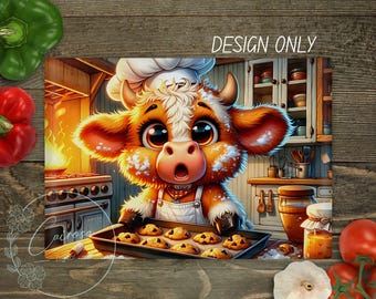 Funny Highland Cow Cutting Board PNG: Rustic Farmhouse Sublimation Design (Digital Download)
