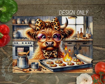 Funny Highland Cow Cutting Board Design Kitchen Humor Gift PNG Digital Download