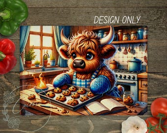 Highland Cow Cutting Board PNG: Funny Kitchen Sublimation Design (Digital Download)