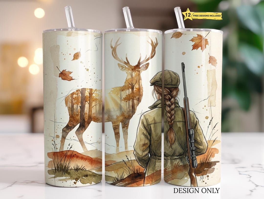 Girl Hunter Deer 20oz Tumbler Wrap PNG – Outdoors Hunting Sublimation ...