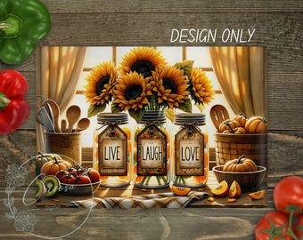 Sunflower Jars Cutting Board PNG: Farmhouse Kitchen Design (Digital Download)
