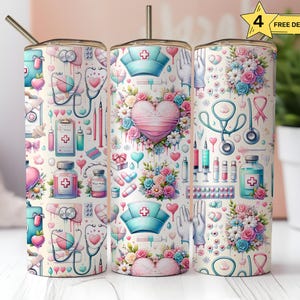Floral Nurse Tumbler Wrap: 20oz Skinny Sublimation Design (Digital Download)