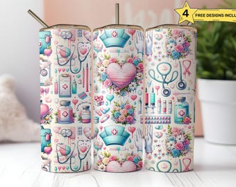 Floral Nurse Tumbler Wrap: 20oz Skinny Sublimation Design (Digital Download)