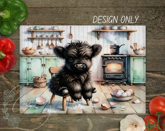 Highland Cow Cutting Board PNG: Rustic Farmhouse Sublimation Design (Digital Download 15.4x11.4 in