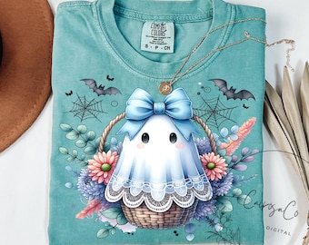 Cute Ghost Retro  PNG, Fall Halloween Sublimation Design with Bows and Flowers, Girly Spooky Season Clipart, Digital Download for Shirts