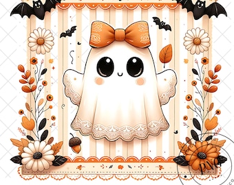 Niedlicher Geist Kürbis PNG Kokette Halloween Sublimationsdesign Kürbis Niedlicher Girly Gruselige Retro Neon Grafik Digitaler Download für Hemden