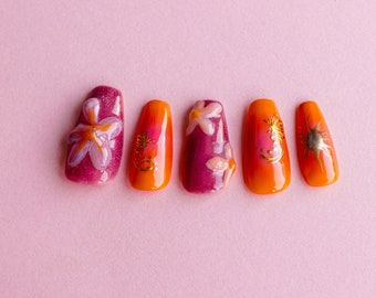 Summer Vacay Press On Nails - 3D Nail Art with Chrome Details: Aura nails for spring and summer