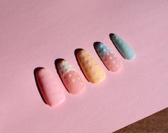 Pastel Polka Dot Press On Nails – Spring French Tip, Custom Fit