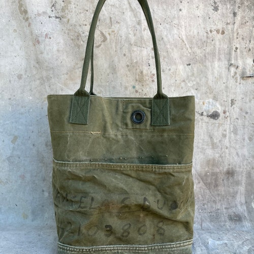 Vintage WW2 Stenciled Military Large canvas Tote Bag shops