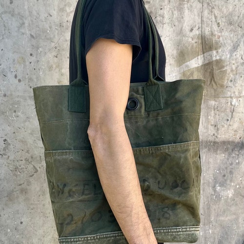 Vintage WW2 Stenciled Military Large canvas Tote Bag shops