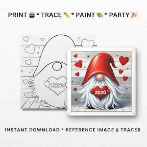 Gnomo de San Valentín / Plantillas para fiestas de pintura / DIY para fiestas de pintura, kits de pintura / Pintar y beber / Imprimible, archivo digital