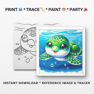Tortuga linda / Plantillas de pintura para fiestas de pintura, kits de pintura / PNG, JPG / Descarga instantánea / Plantilla imprimible