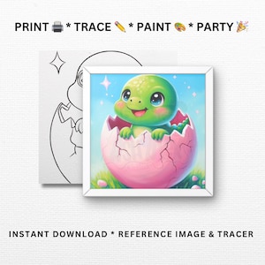 Dinosaurio bebé / Plantillas para fiestas de pintura / Manualidades para fiestas de pintura, Kits de pintura / Pintar y beber / Imprimible, Archivo digital
